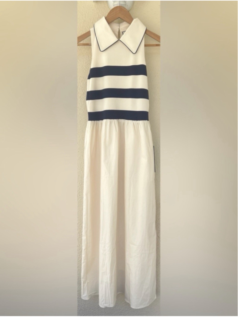 Tuckernuck Ivory Stripe Marina Midi Dress Medium Collared Coastal Nautical Prep - Picture 5 of 10